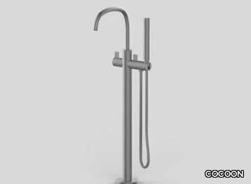 PB 40 - Floor standing stainless steel bathtub mixer with hand shower _ COCOON