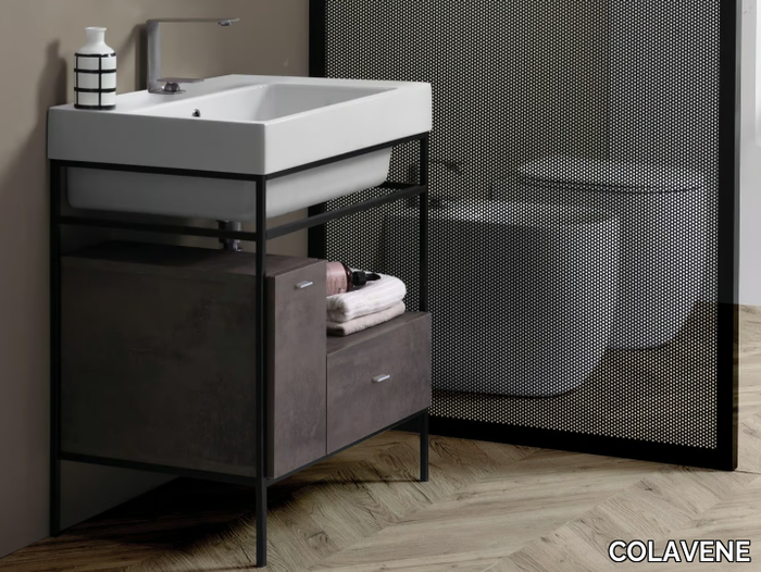 ALAQUA - Floor-standing melamine-faced chipboard vanity unit with drawers _ COLAVENE