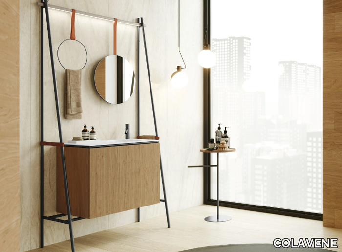 ALTALENA - Single stainless steel vanity unit with LED lighting pole _ COLAVENE