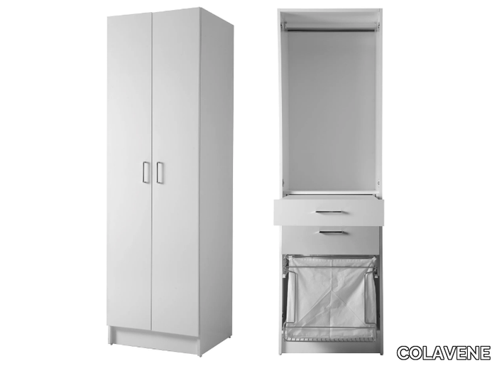 COLF 4 - Tall chipboard laundry room cabinet with laundry container _ COLAVENE