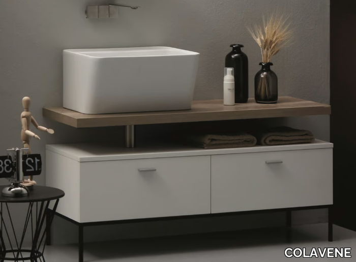 WYNN - Floor-standing melamine-faced chipboard vanity unit with integrated washbasin _ COLAVENE