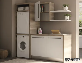 SMARTOP - COMPOSITION 2 - Tall sectional melamine-faced chipboard laundry room cabinet with sink _ COLAVENE