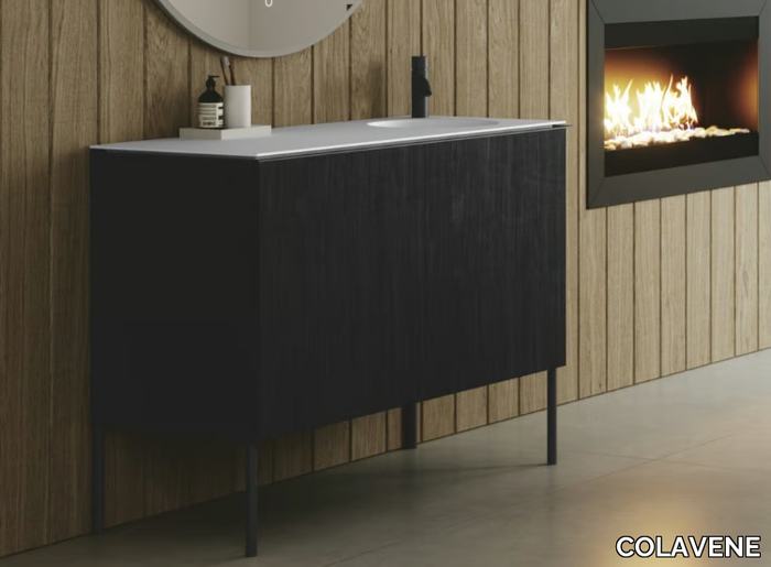 REGOLO - Floor-standing chipboard vanity unit with integrated washbasin _ COLAVENE