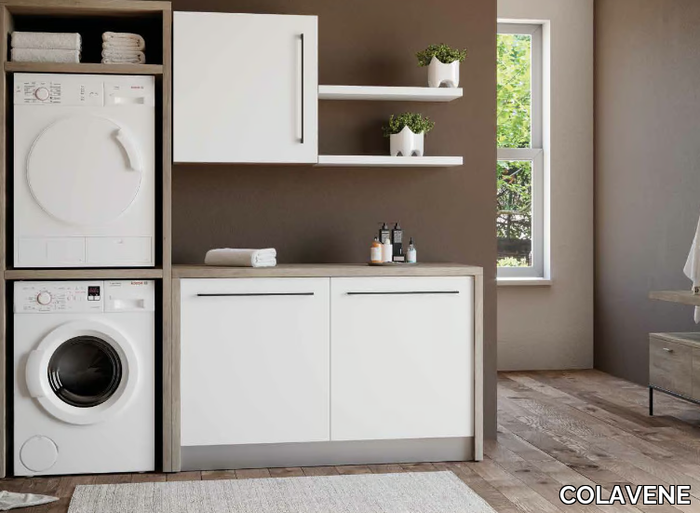 SMARTOP - COMPOSITION 4 - Tall sectional melamine-faced chipboard laundry room cabinet with hinged doors _ COLAVENE