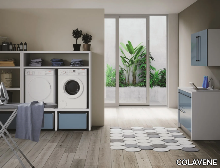 SMARTOP - COMPOSITION 6 - Sectional melamine-faced chipboard laundry room cabinet with sink for washing machine _ COLAVENE