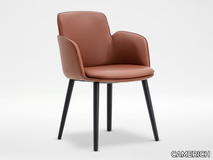 WING - Leather chair with wooden legs _ CAMERICH