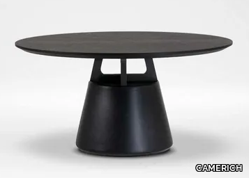 UNITY - Round table with walnut top and eco leather base _ CAMERICH
