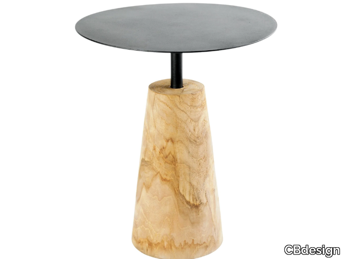 CONE - Round iron and teak garden side table _ CBdesign