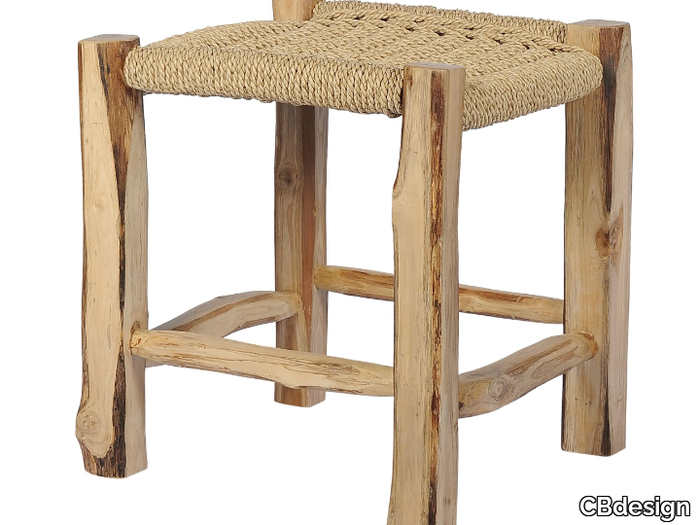 FLINSTONE - Teak and synthetic rope garden stool with footrest _ CBdesign