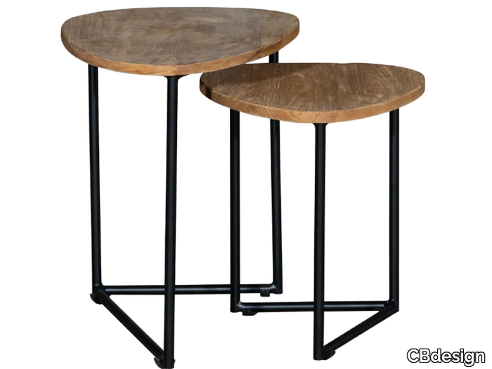 LIGHT - Set of 2 round teak garden side tables _ CBdesign