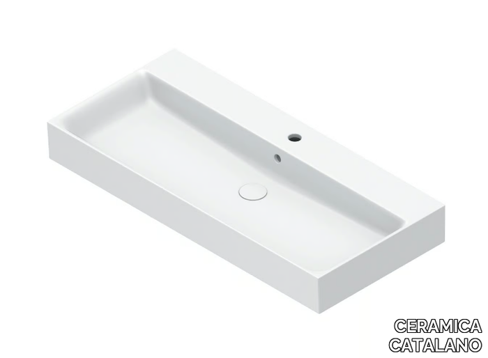 PREMIUM 100 - Rectangular washbasin with integrated countertop with towel rail _ CERAMICA CATALANO