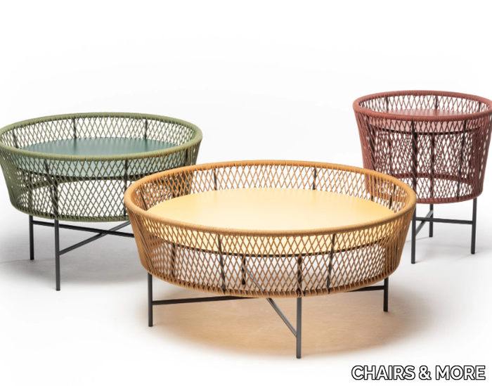 TAMBURO - Metal and rope round coffee table with HPL top _ CHAIRS & MORE