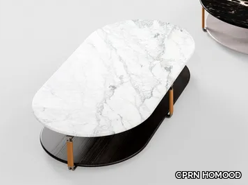 YORK - Low oval wooden coffee table with marble top _ CPRN HOMOOD