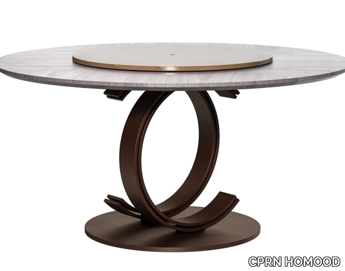 BLUE MOON - Wood veneer and marble table with Lazy Susan _ CPRN HOMOOD