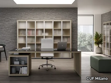 BRERA - Rectangular glass office desk with shelves _ CUF Milano