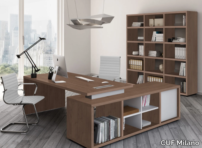 BRERA - L-shaped office desk with shelves _ CUF Milano