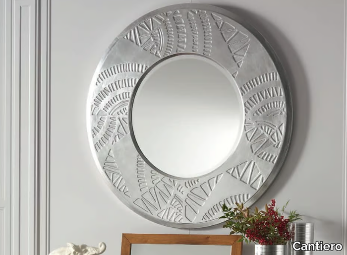 ÉTOILE NIGHT - Wall-mounted framed round silver leaf mirror _ Cantiero