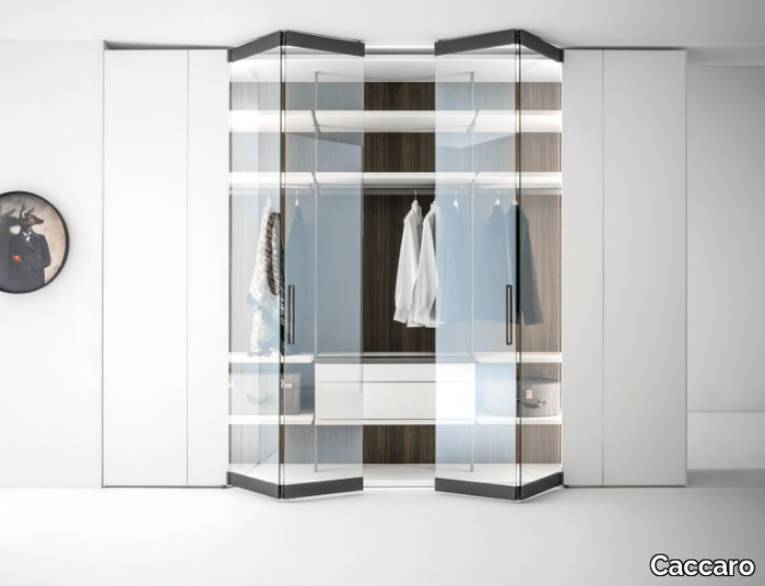 CORE - Wood and glass wardrobe with folding doors _ Caccaro