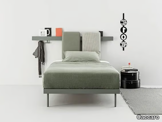 GROOVE RUN - Aluminium single bed with upholstered headboard _ Caccaro