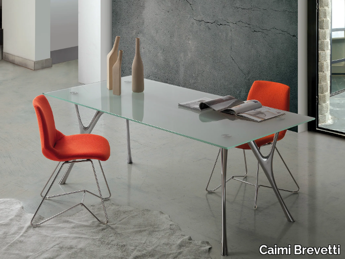 PEGASO - Rectangular glass and steel table _ Caimi Brevetti