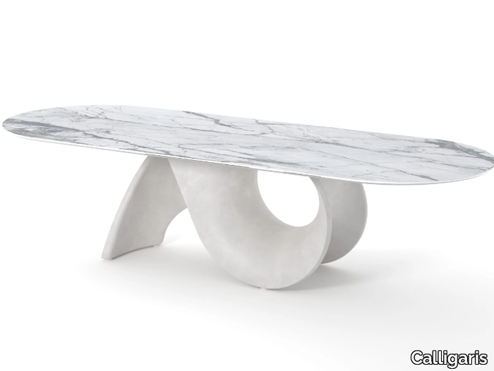 SEASHELL - Oval table with ceramic top and concrete base _ Calligaris