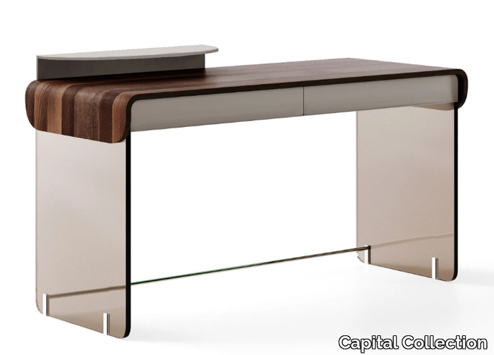 ADAM - Wood and glass writing desk with drawers _ Capital Collection