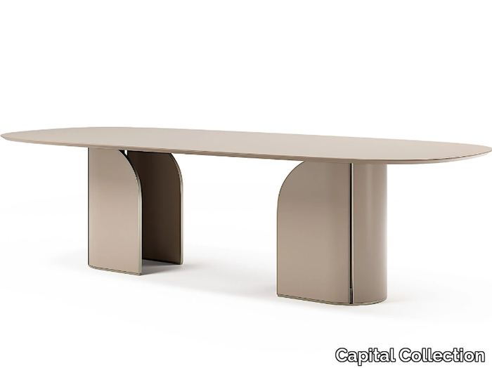 DUNA - Oval wooden dining table covered in leather _ Capital Collection