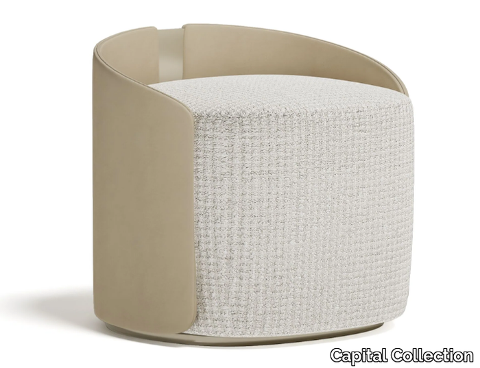 SUITE - Upholstered round fabric and leather pouf _ Capital Collection