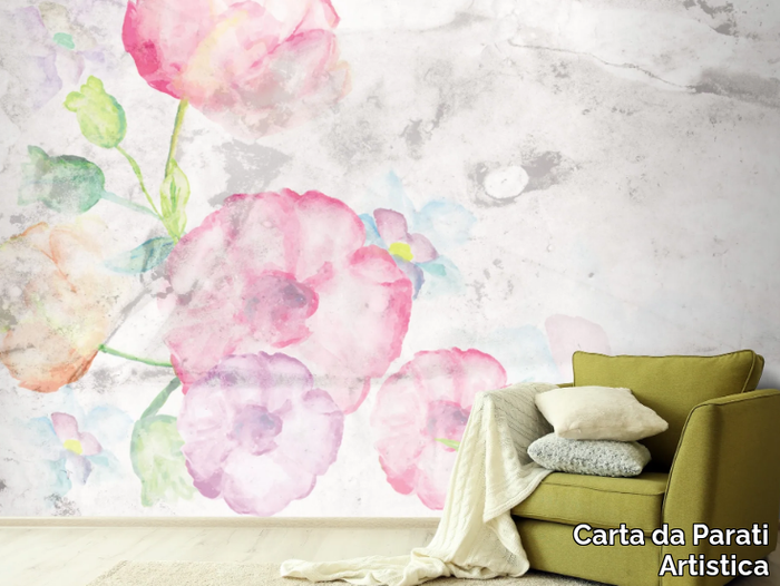 ACQUERELLO FIORI - Washable vinyl wallpaper _ Carta da Parati Artistica