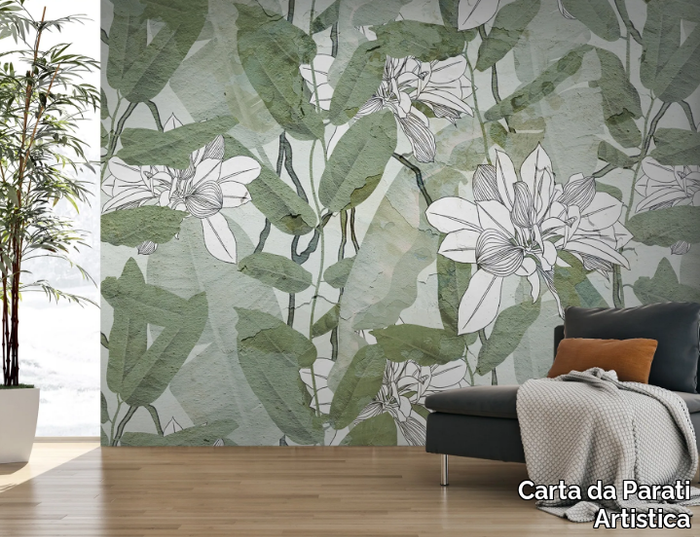 FOGLIE INTONACO - Washable wallpaper with floral pattern _ Carta da Parati Artistica