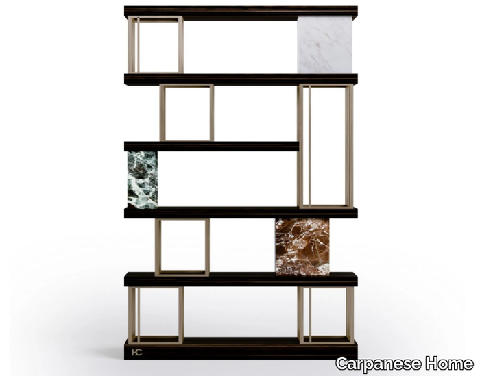 AIDA - Wall-mounted double-sided wooden, marble and metal bookcase _ Carpanese Home