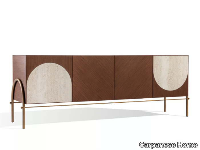 ALMA L - Wooden sideboard with doors and travertine inserts _ Carpanese Home