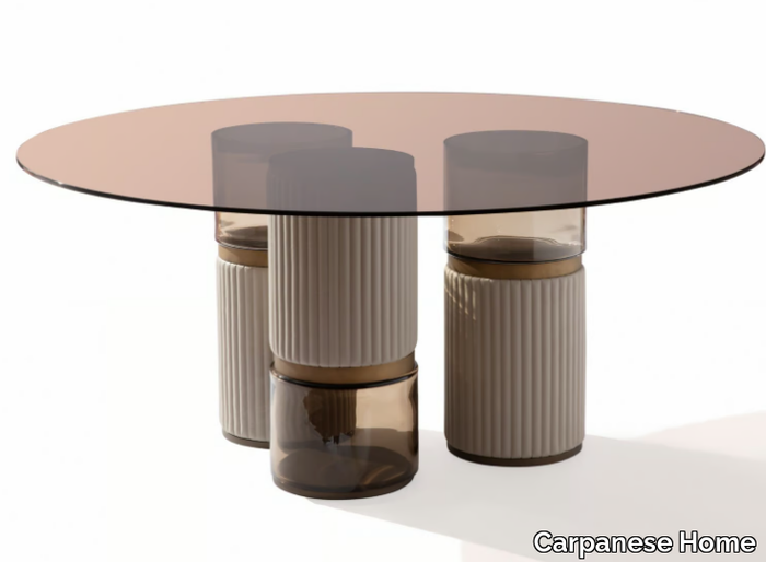 IMPERIAL R - Round table with glass top and leather and glass bases _ Carpanese Home