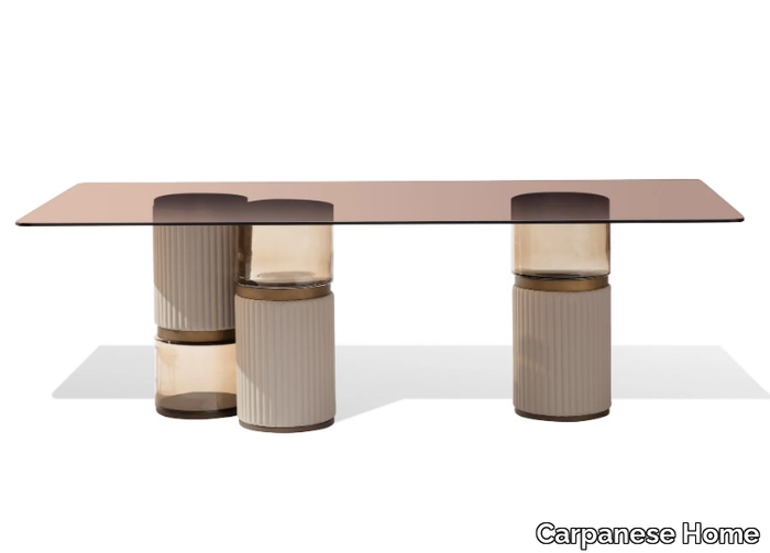 IMPERIAL S - Rectangular glass table with leather bases _ Carpanese Home