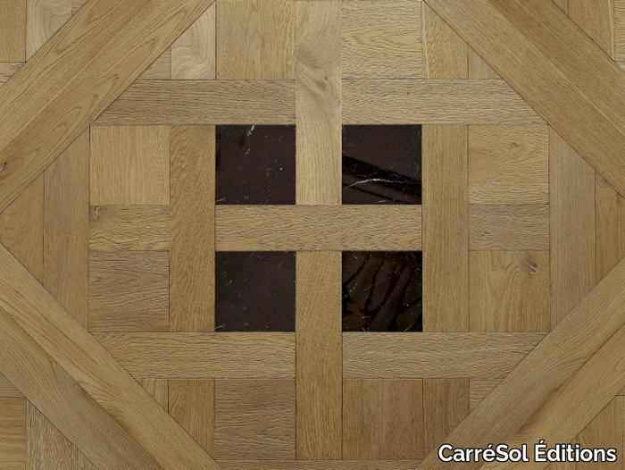 DALLES DE VERSAILLES CHÊNE SANIBEL INCRUSTATION MARBRE MARQUINA - Inlaid oak parquet _ CarréSol Éditions