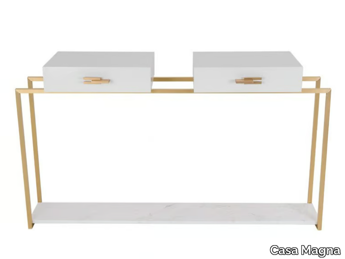 NAIMA - Rectangular brass console table with drawers and marble top _ Casa Magna