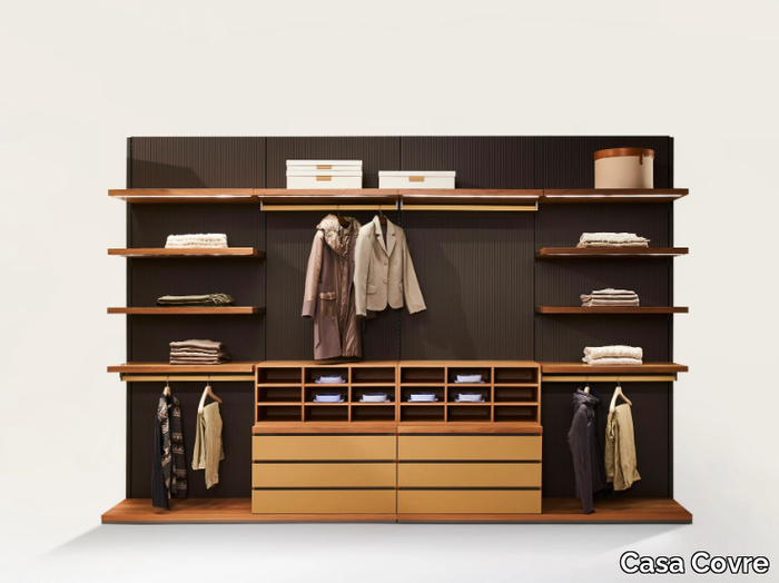 CORTINA - Sectional wooden walk-in wardrobe with leather details _ Casa Covre