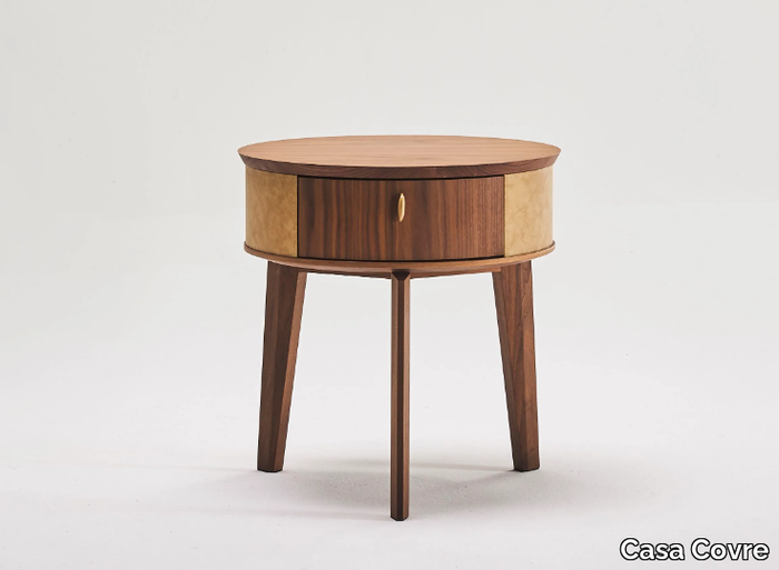 LERICI - Round solid wood bedside table with drawer _ Casa Covre