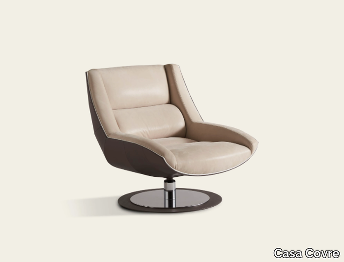 SKIPPER - Swivel leather and fabric armchair _ Casa Covre