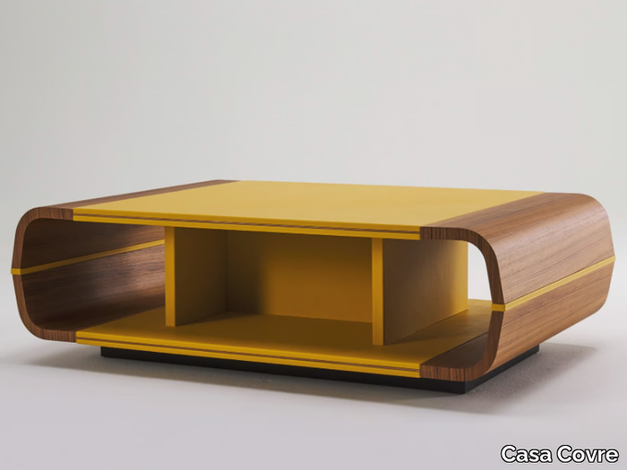 ISCHIA - Rectangular wooden coffee table with leather details _ Casa Covre