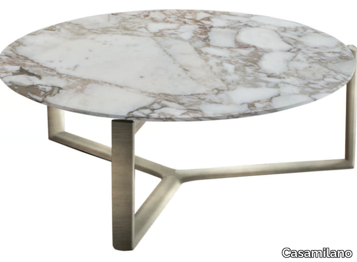 ARNE - Low round marble coffee table with metal frame _ Casamilano