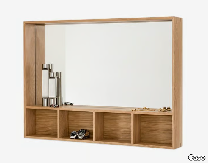 ARCA SMALL - Wall-mounted oak mirror with shelf _ Case