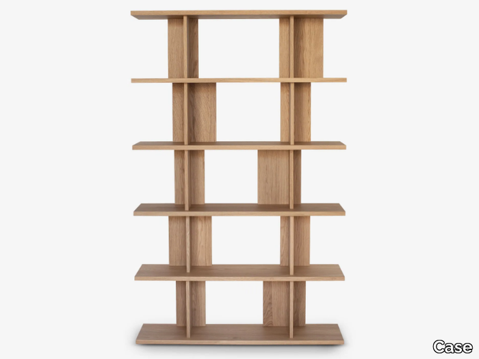 STRATA - Open freestanding double-sided oak bookcase _ Case