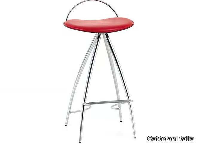 COCO - High chromed steel stool with leather seat _ Cattelan Italia