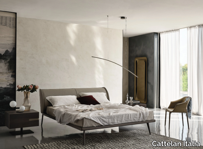 AYRTON - Leather double bed with upholstered headboard _ Cattelan Italia