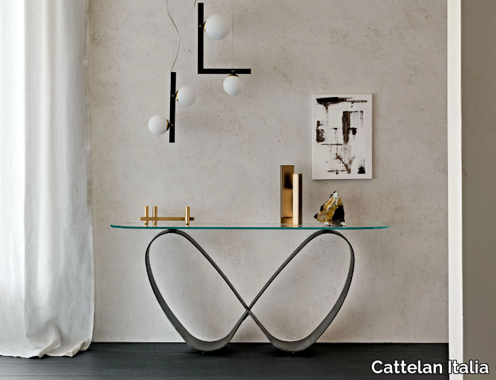 BUTTERFLY - Oval crystal and steel console table _ Cattelan Italia