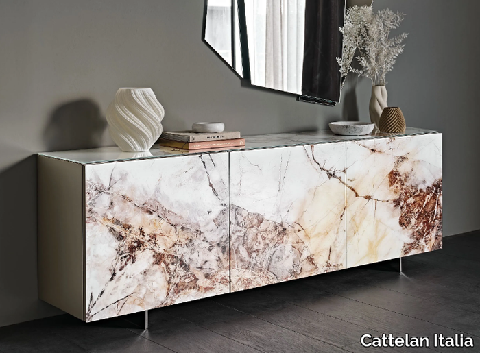 FOCUS CRYSTALART - Wood and glass sideboard with doors _ Cattelan Italia