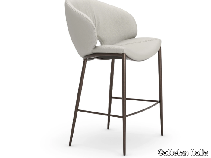 MIRANDA - Upholstered leather stool with armrests _ Cattelan Italia