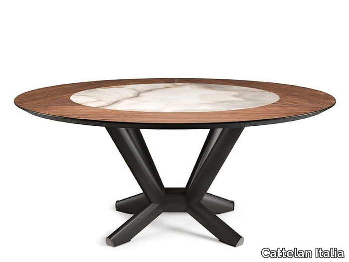 PLANER KER-WOOD ROUND - Round steel and wood table _ Cattelan Italia