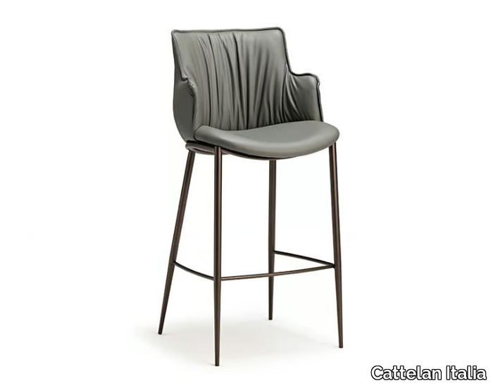 RIHANNA ML - Upholstered leather stool with armrests _ Cattelan Italia